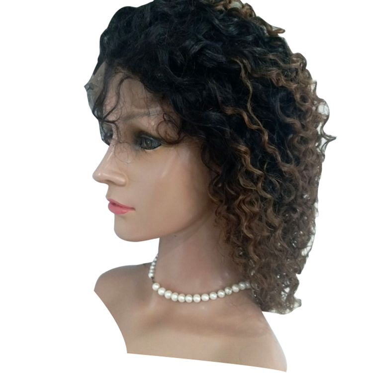 Human Hair Wig 1b/4 Ombre Color Curly Lace Front Wig 16 Inch Factory Price Lace Wig LM365 